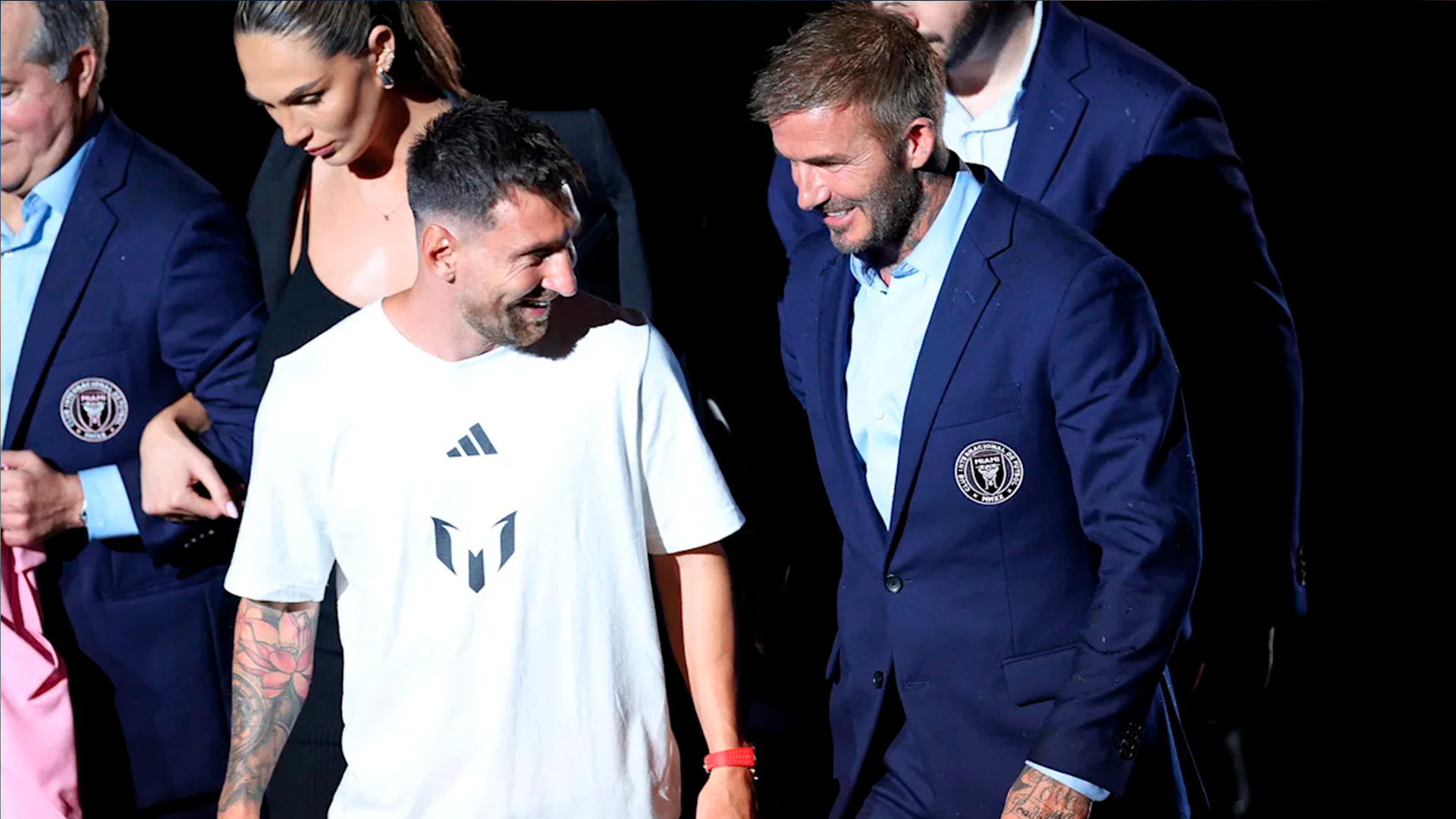 Lionel Messi y David Beckham durante un evento del Inter Miami.